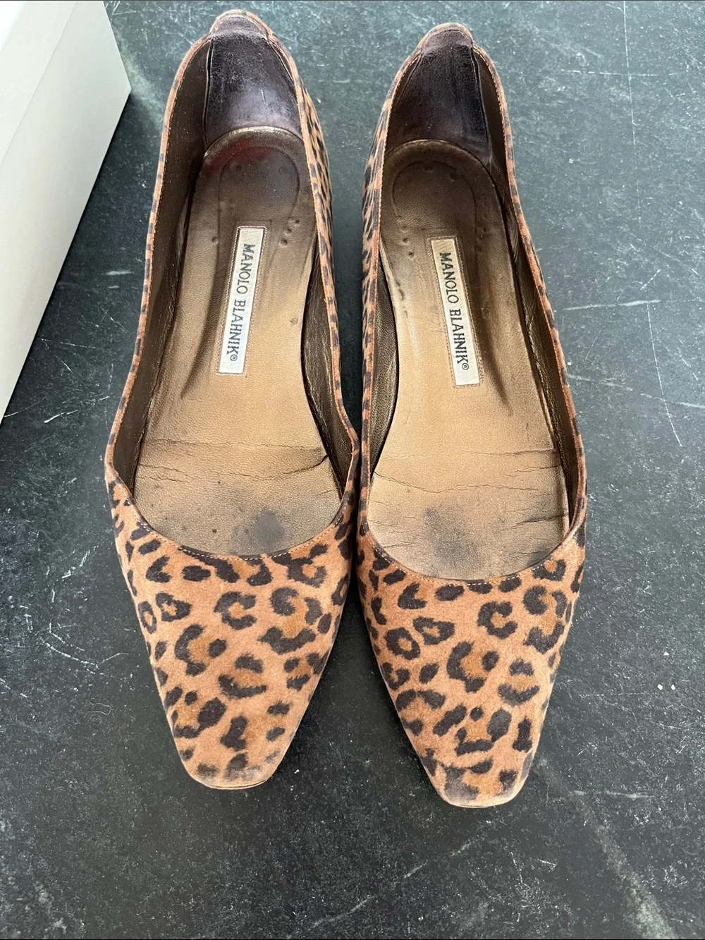 Manolo Blahnik Leopard-Print Pointed Toe Flats - Tan & Black